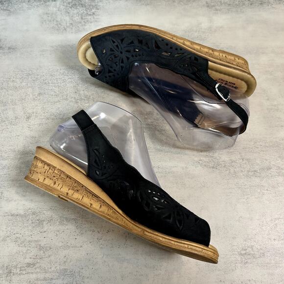 Spring Step Slingback Wedge Slip On Black Leather Sandals WMNS US8 EU39 Comfort - Picture 6 of 8